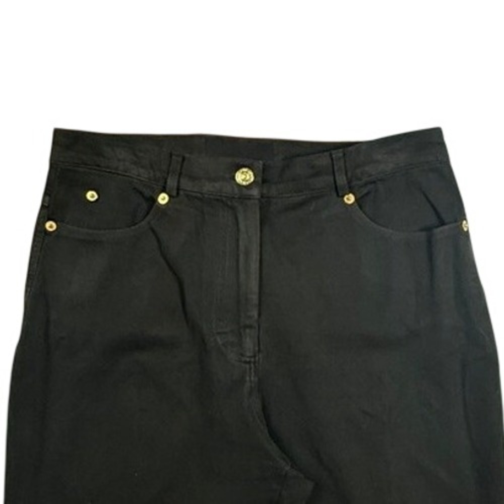 St. John Sport Marie Gray Black High Rise Straight Leg Pants Gold Hardware Sz 6